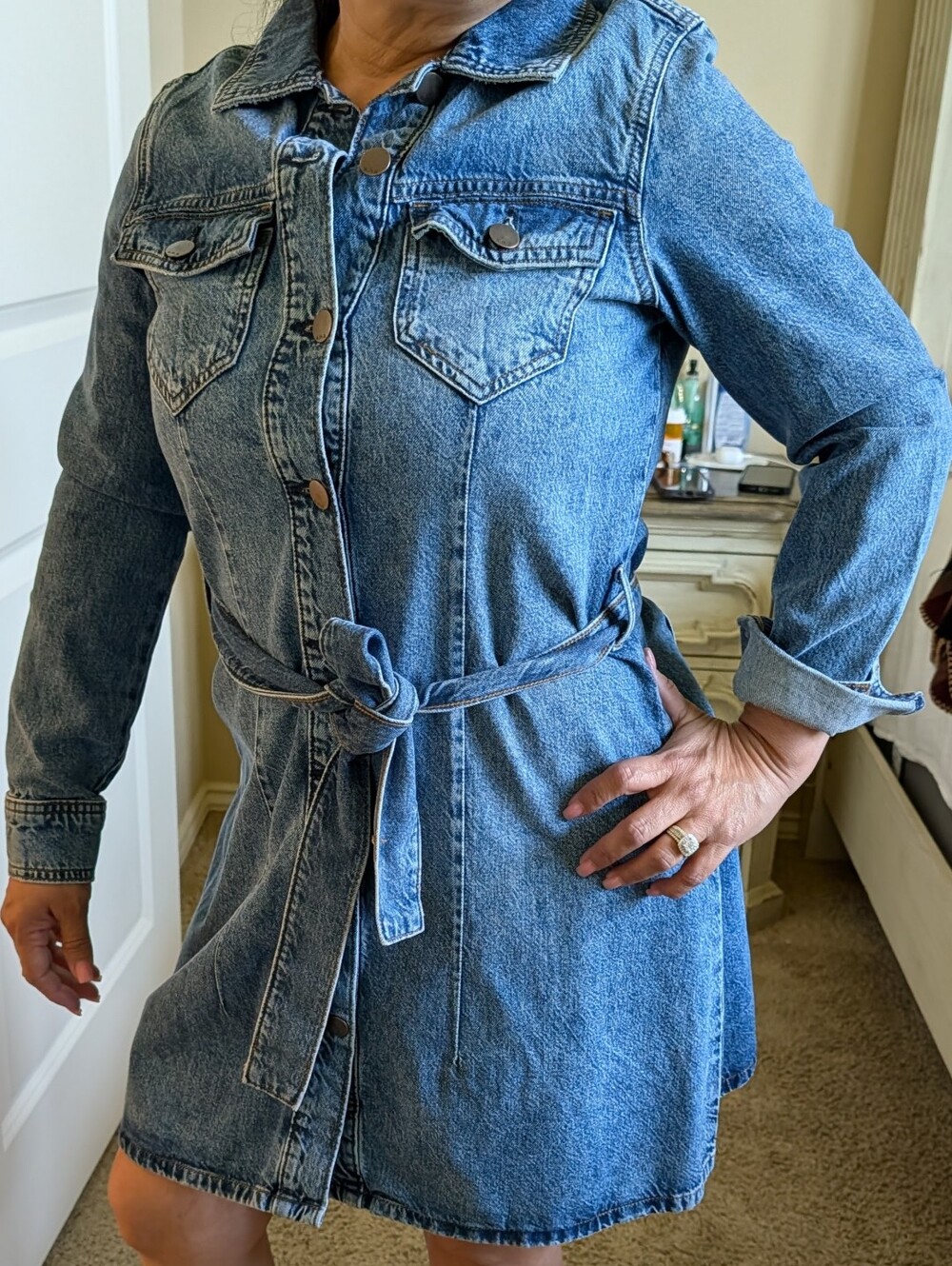 a.n.a Blue Denim Shirt Jacket Dress with Tie Belt
